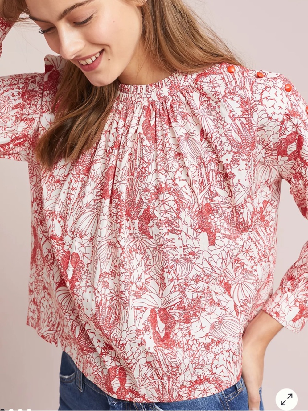 Mignon Doo Succulent Toile Print Balloon Sleeves Blouse